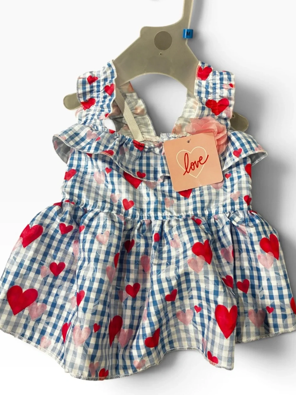 Love Brand Blue Gingham Dog Dress with Red Heart Print